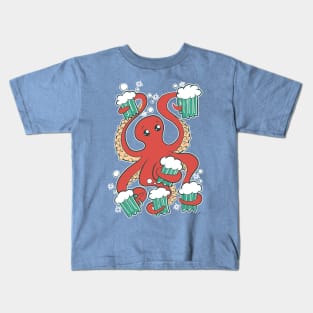 Happy Octopus Drinking Beers by IAMO Kids T-Shirt